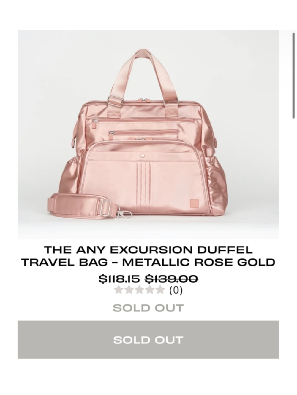 Women's IHKWIP The Any Excursion Duffel Travel Bag in Metallic Rose Gold New